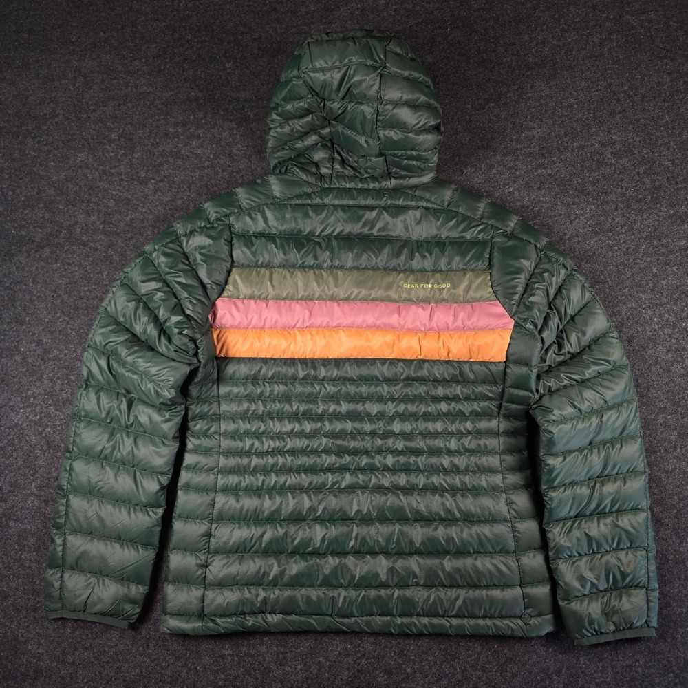 Cotopaxi Green Fuego Down Hooded Jacket Cargo Stripes 800 FP Colorblock Womens S - Picture 3 of 16